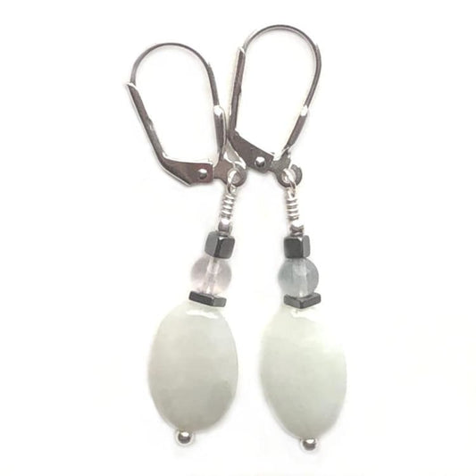 Boucles d’oreilles en Jade jadéite blanc et Argent - Boucles d’Oreilles