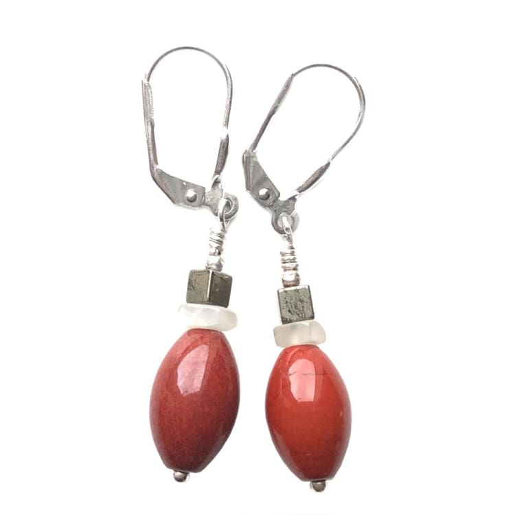 Boucles d’oreilles en Jaspe rouge et Argent - Boucles d’Oreilles