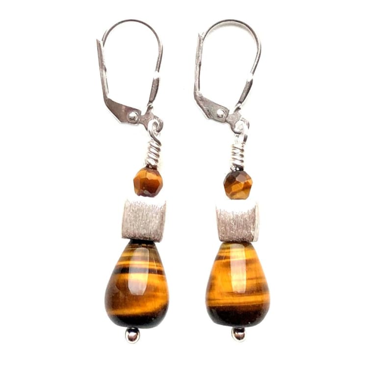 Boucles d’oreilles en Oeil de Tigre et Argent - Boucles d’Oreilles