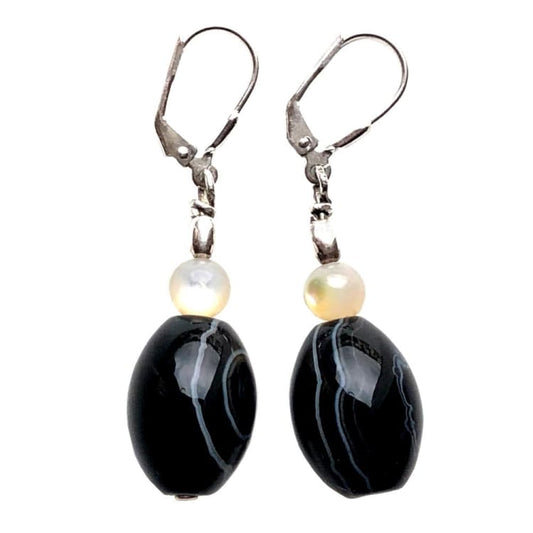 Boucles d’oreilles en Onyx Nacre et Argent - Boucles d’Oreilles