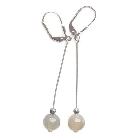 Boucles d’oreilles en Pierre de Lune gris clair - Boucles d’Oreilles