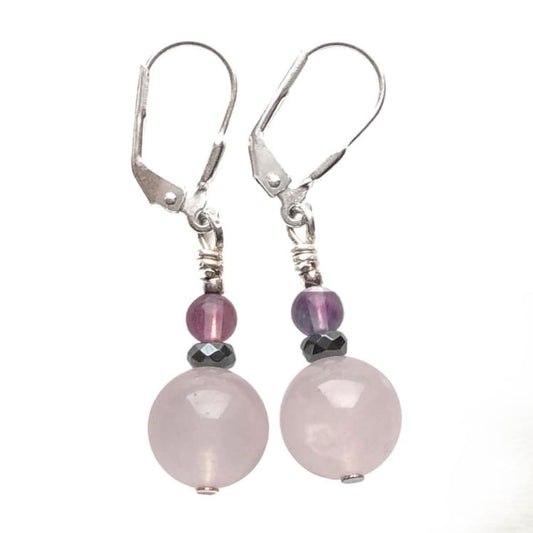 Boucles d’oreilles en Quartz rose et Argent - Boucles d’Oreilles
