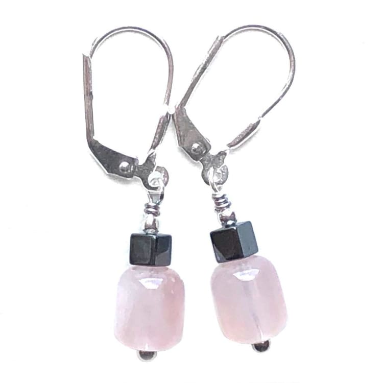 Boucles d’oreilles en Quartz rose Hématite et Argent - Boucles d’Oreilles