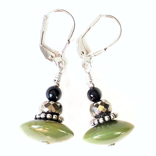 Boucles d’oreilles en Serpentine Pyrite Onyx et Argent - Boucles d’Oreilles