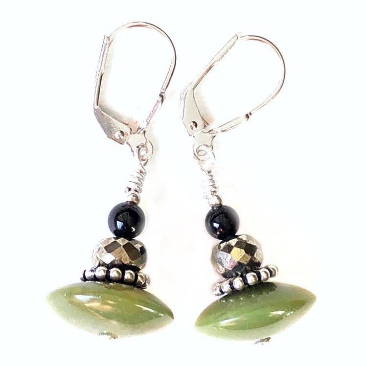 Boucles d’oreilles en Serpentine Pyrite Onyx et Argent - Boucles d’Oreilles