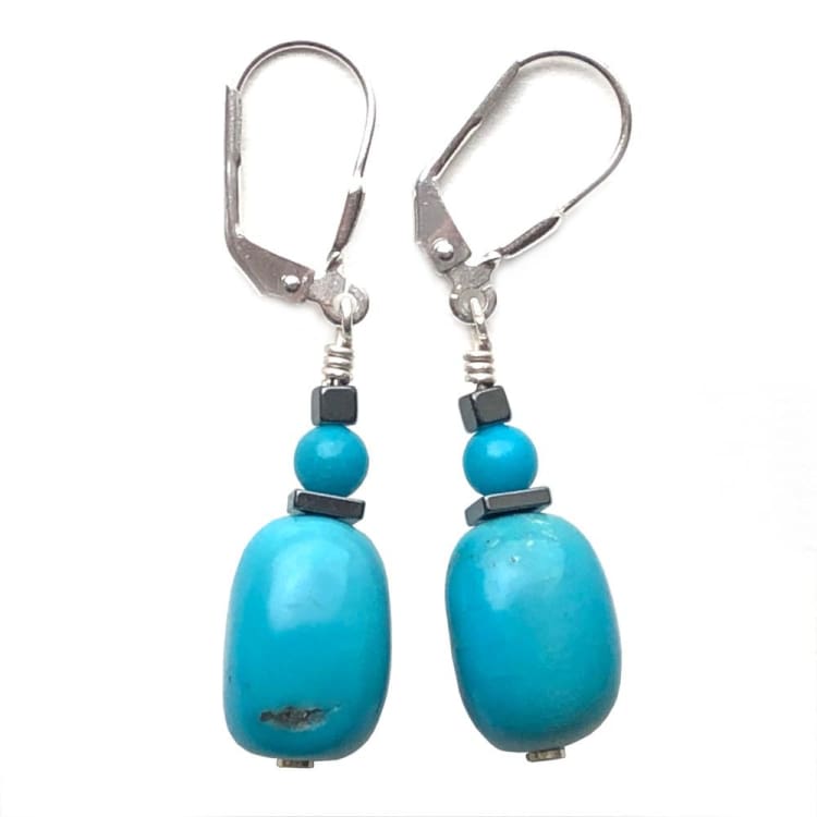 Boucles d’oreilles en Turquoise d’Arizona Hématite et Argent - Boucles d’Oreilles