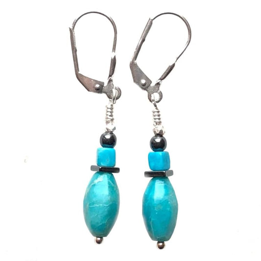 Boucles d’oreilles en Turquoise Hématite et Argent - Boucles d’Oreilles