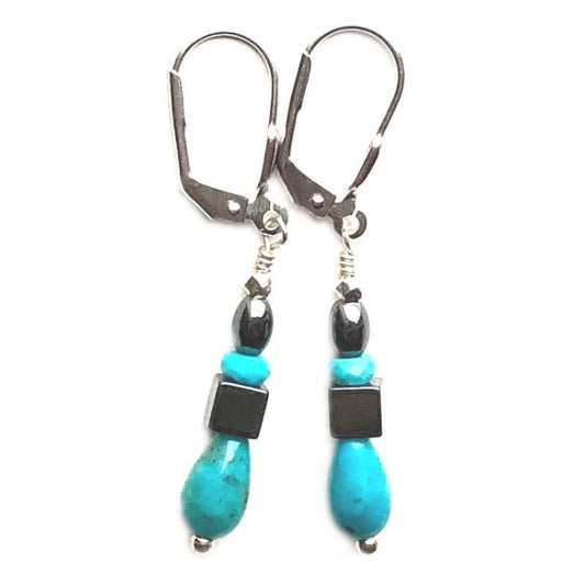 Boucles d’oreilles en Turquoise Hématite et Argent - Boucles d’Oreilles