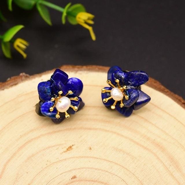 Boucles d’oreilles florale en pierre naturelle - Lapis Lazuli - Boucles d’Oreilles