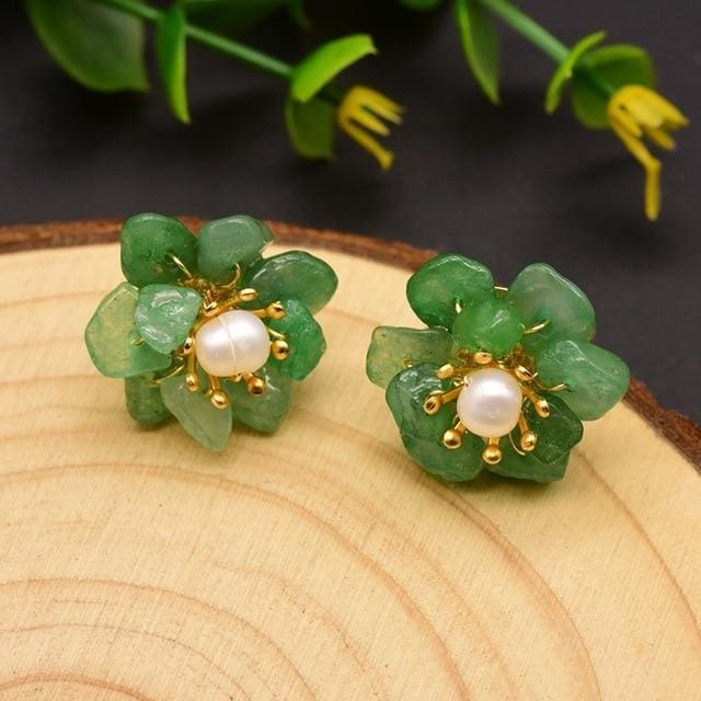 Boucles d’oreilles florale en pierre naturelle - Jade - Boucles d’Oreilles
