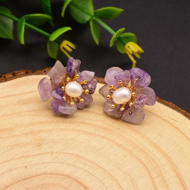 Boucles d’oreilles florale en pierre naturelle - Amethyste - Boucles d’Oreilles