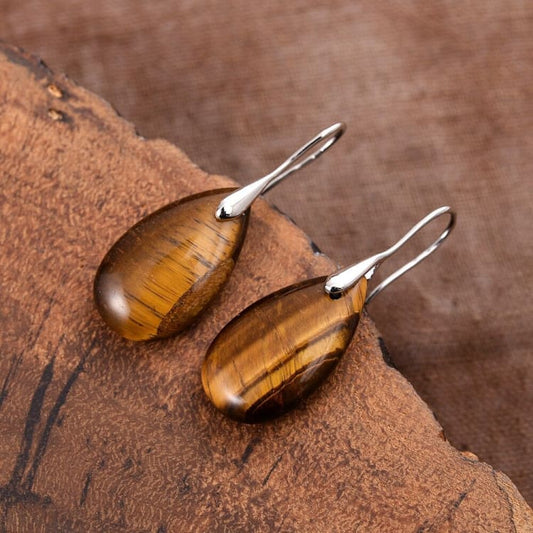 Boucles d’oreilles goutte en Œil de Tigre