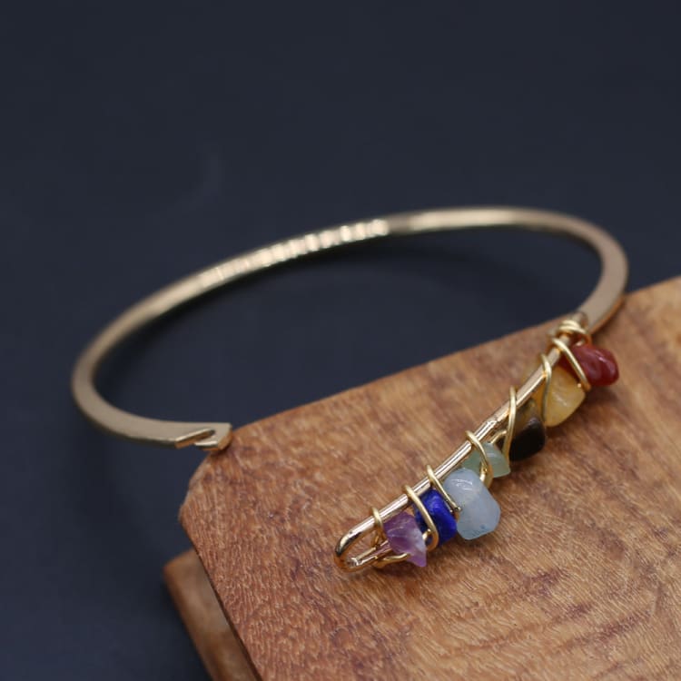 Bracelet 7 Chakras doré en pierre naturelle - Bracelet