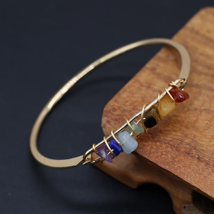 Bracelet 7 Chakras doré en pierre naturelle - Bracelet