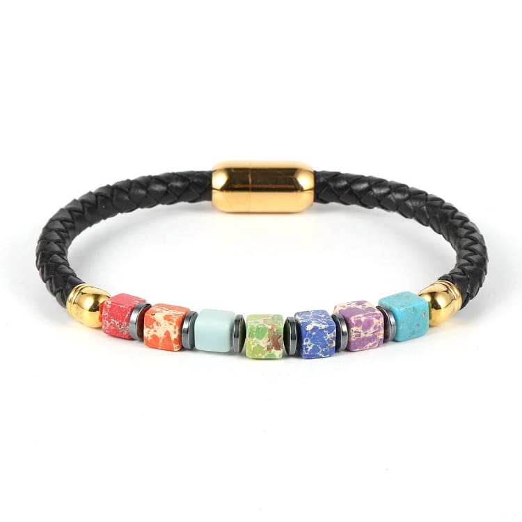 Bracelet en cuir tressé aux couleurs des 7 chakras - Bracelet