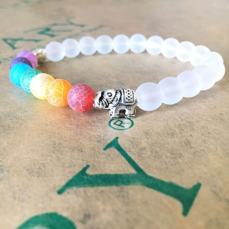 Bracelet en pierre de prière Reiki avec éléphant et 7 Chakra - Bracelet