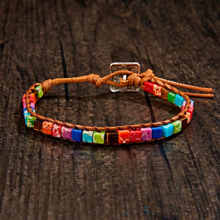 Bracelet 7 Chakras multicolore en pierre naturelle et bracelet en cuir - Bracelet