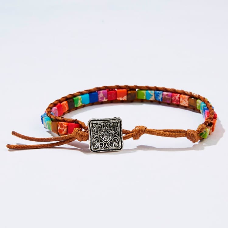 Bracelet 7 Chakras multicolore en pierre naturelle et bracelet en cuir - Bracelet