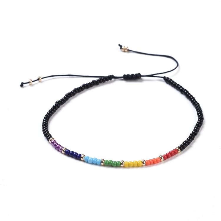 Bracelet 7 Chakras perles tressées en fil de Nylon ajustable coloré avec perles de rocaille - Bracelet
