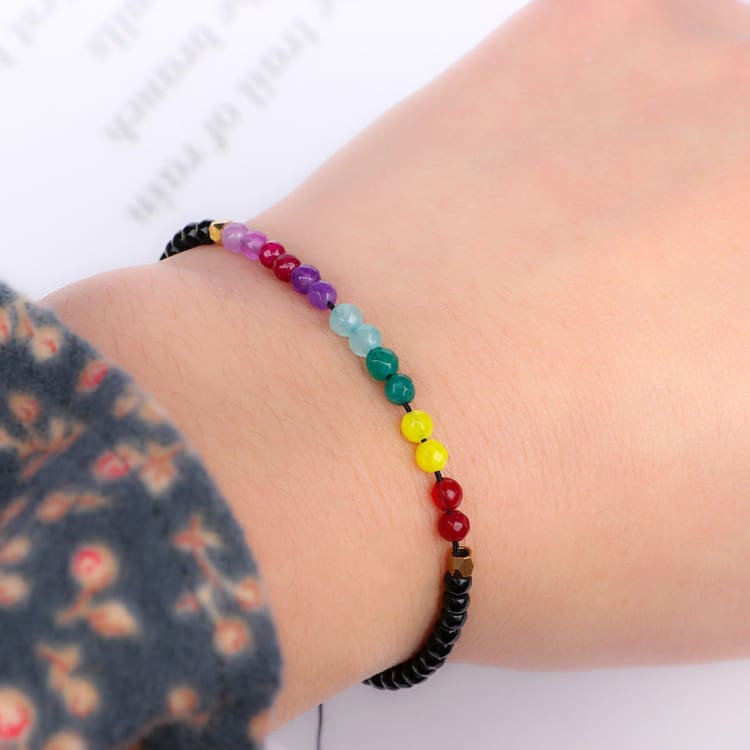 Bracelet 7 Chakras petites perles multicolores - Bracelet