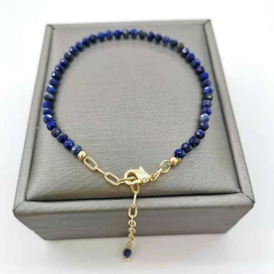 Bracelet ajustable en Lapis Lazuli Facettée - Bracelet