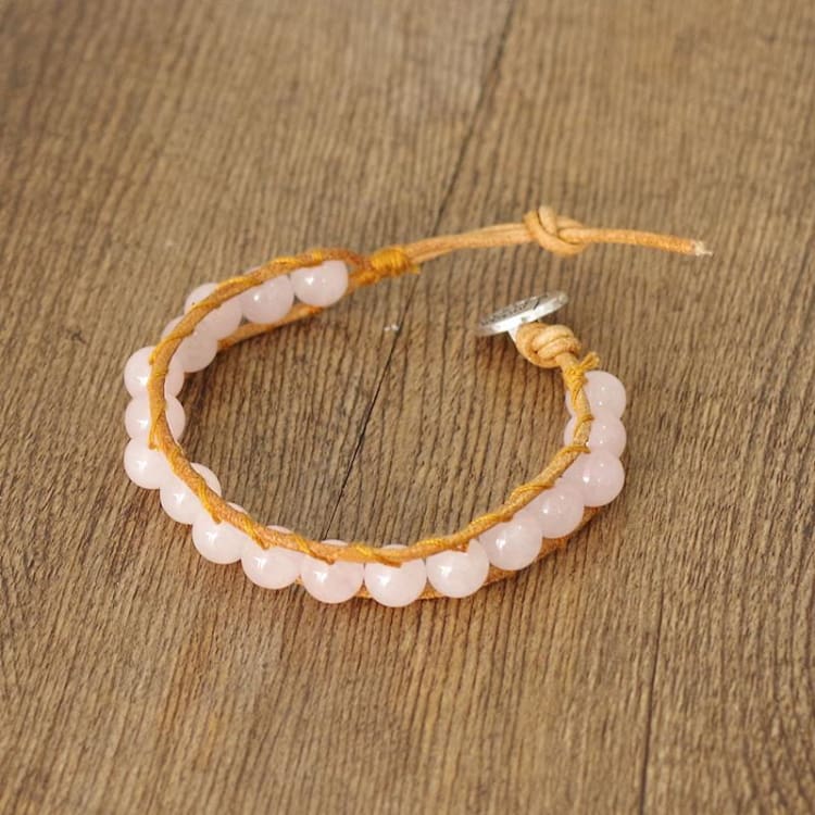Bracelet ajustable en Quartz rose - Bracelet ajustable quartz rose