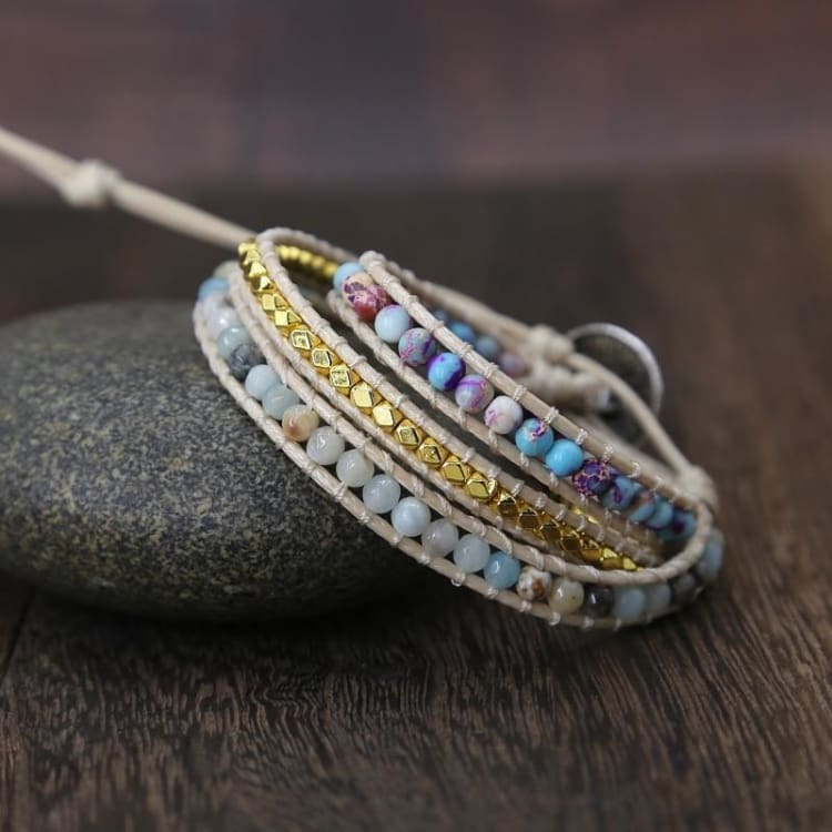 Bracelet ajustable en turquoise et amazonite - Bracelet turquoise