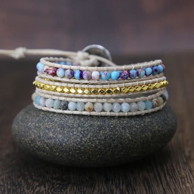 Bracelet ajustable en turquoise et amazonite - Bracelet