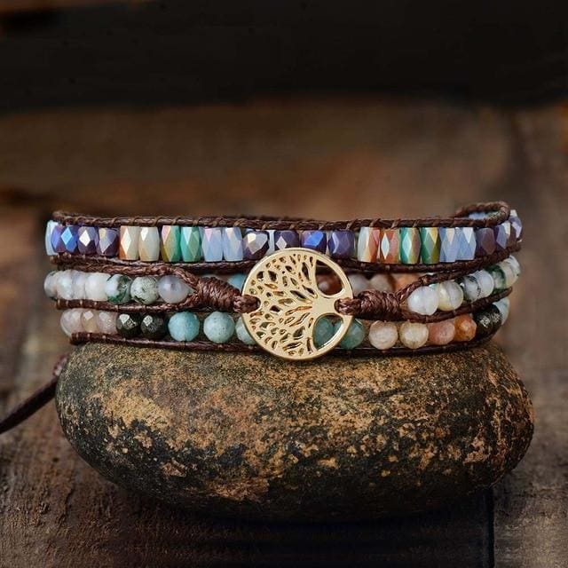Bracelet arbre de vie en pierre mixte - Foncé - Bracelet