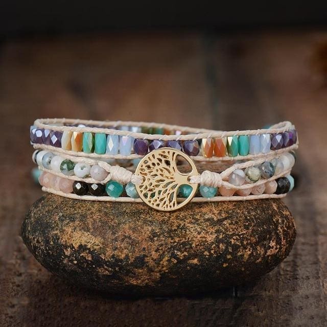 Bracelet arbre de vie en pierre mixte - Clair - Bracelet