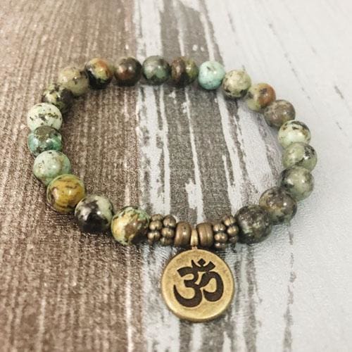 Bracelet Bouddha En Turquoise Africaine - Om / 18Cm - Bracelet