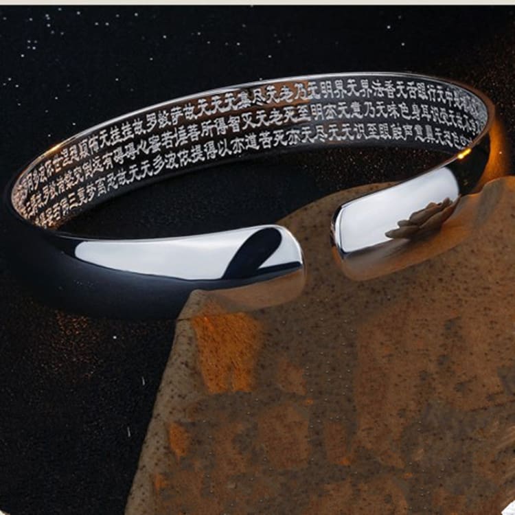 Bracelet bouddhiste avec lettres Sanskrit en argent tibétain - Bracelet