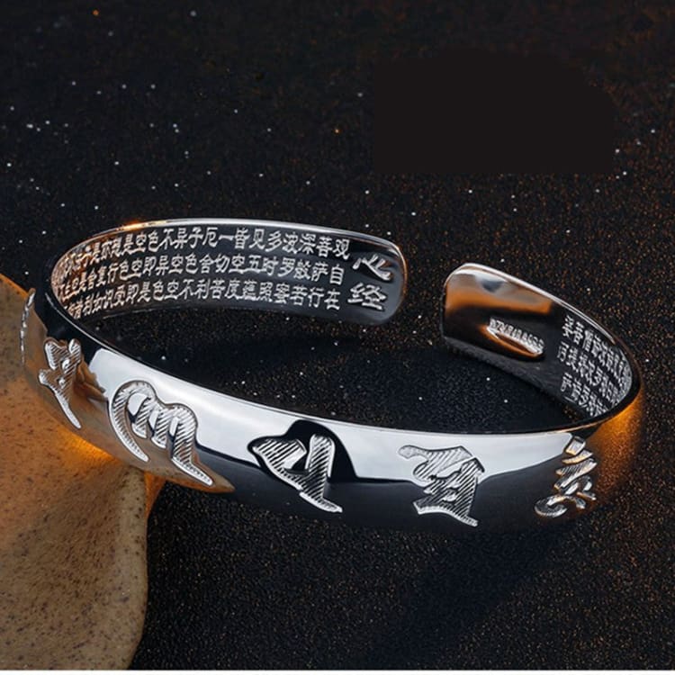 Bracelet bouddhiste avec lettres Sanskrit en argent tibétain - Bracelet Image