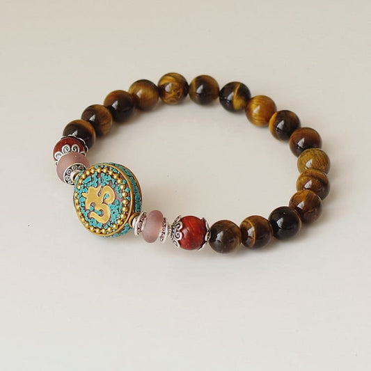 Bracelet bouddhiste en pierre d’oeil de tigre - Bracelet