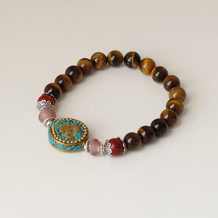 Bracelet bouddhiste en pierre d’oeil de tigre - Bracelet