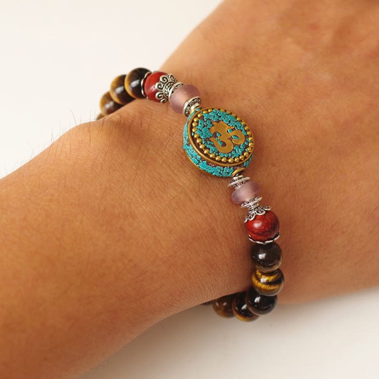 Bracelet bouddhiste en pierre d’oeil de tigre - Bracelet