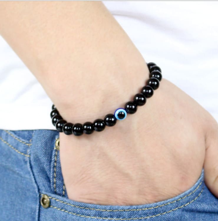 Bracelet bouddhiste en pierre naturelle avec œil protecteur - Bracelet