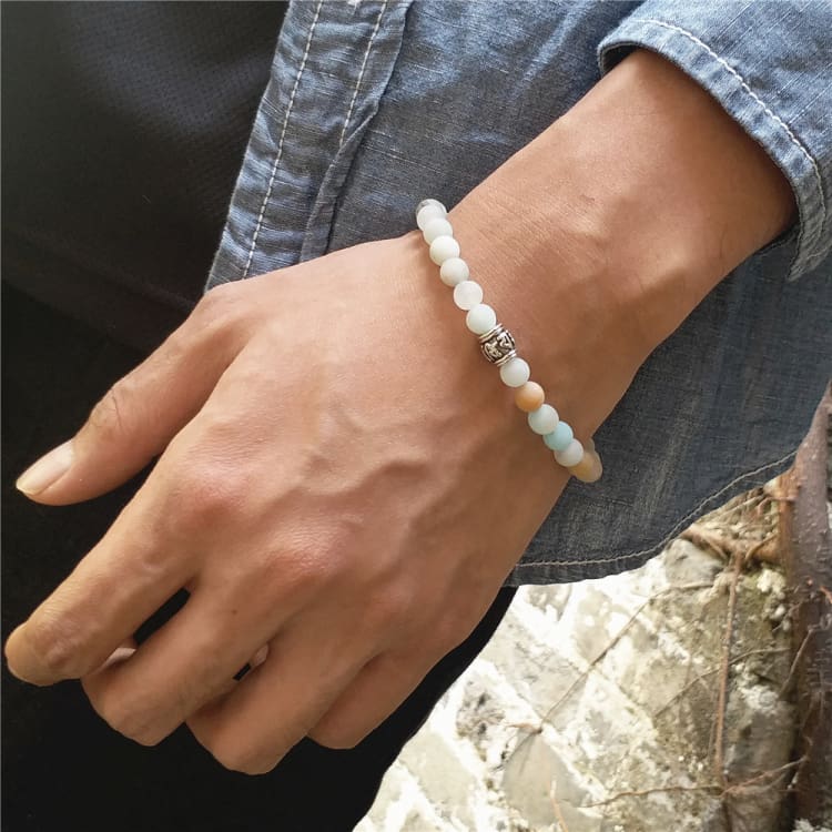 Bracelet bouddhiste tibétain avec perles d’amazonite zen - Bracelet