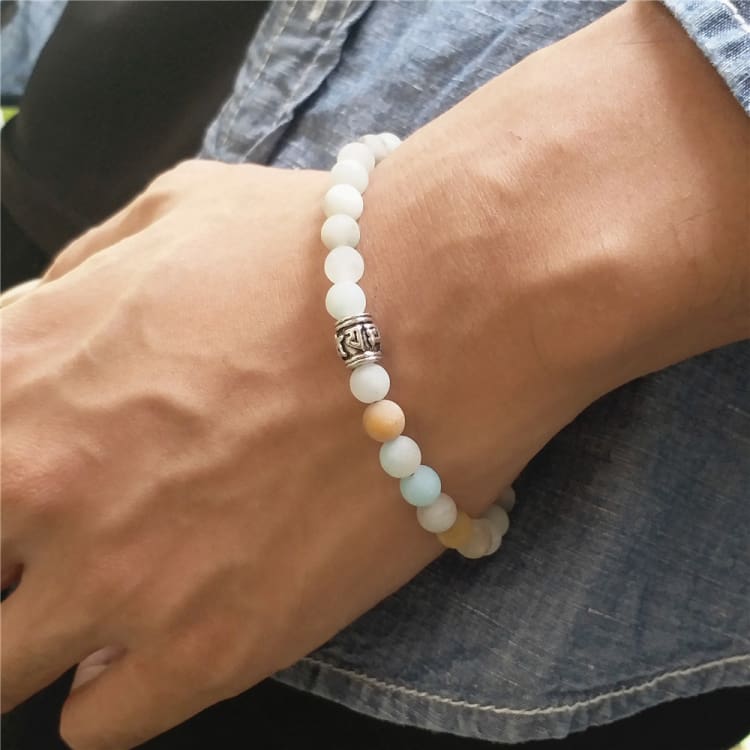 Bracelet bouddhiste tibétain avec perles d’amazonite zen - Bracelet