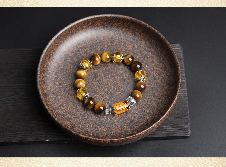 Bracelet de 6 mantras en oeil de tigre - Bracelet en pierre oeil de tigre