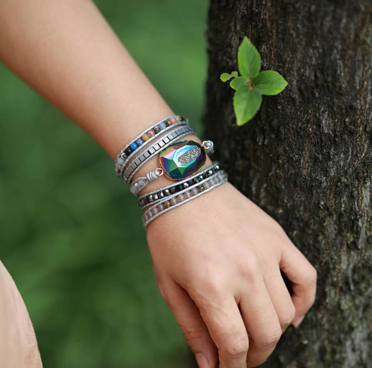 Bracelet de bonheur en quartz arc-en-ciel - Bracelet en pierre naturelle