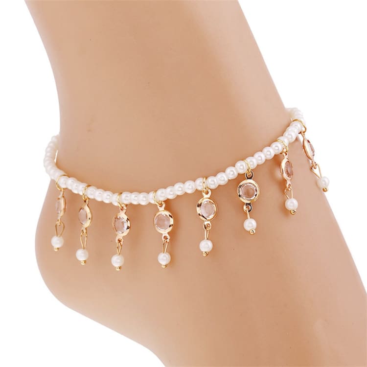 Bracelet de cheville avec perles et pendentifs en cristal - Or - Bracelet
