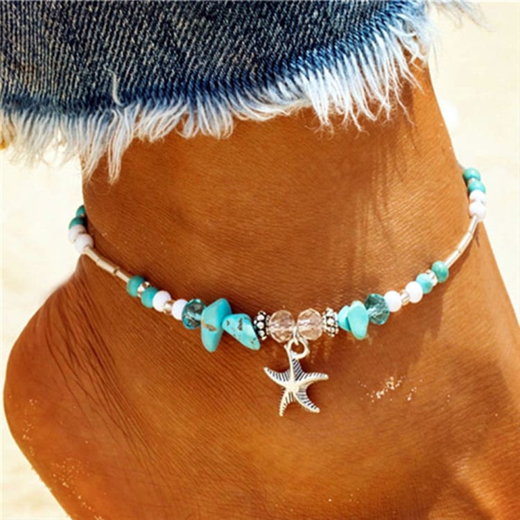 Bracelet de cheville étoile de mer en turquoise Image