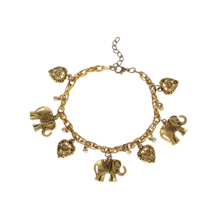Bracelet de cheville vintage en forme d’éléphant et de cœur - Or - Bracelet
