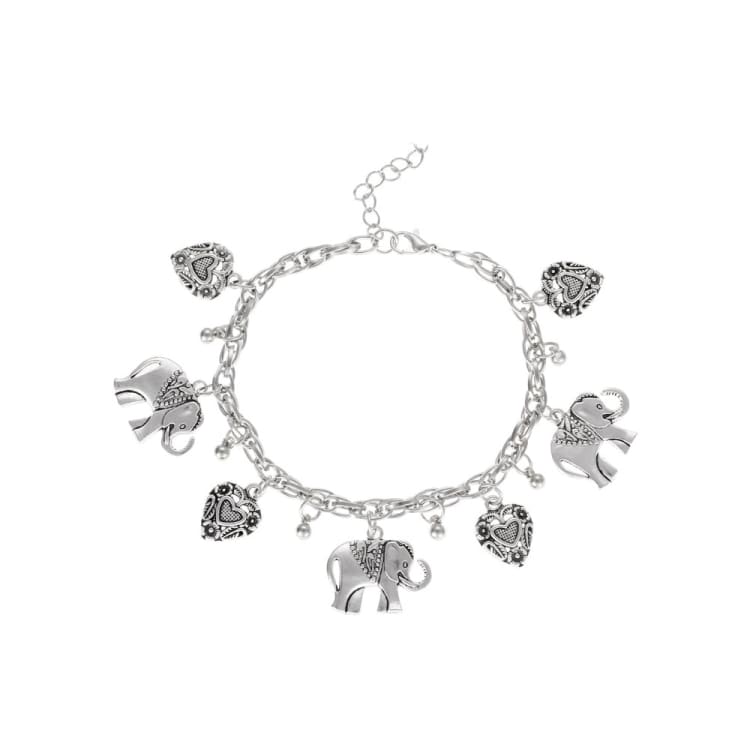 Bracelet de cheville vintage en forme d’éléphant et de cœur - Argent - Bracelet