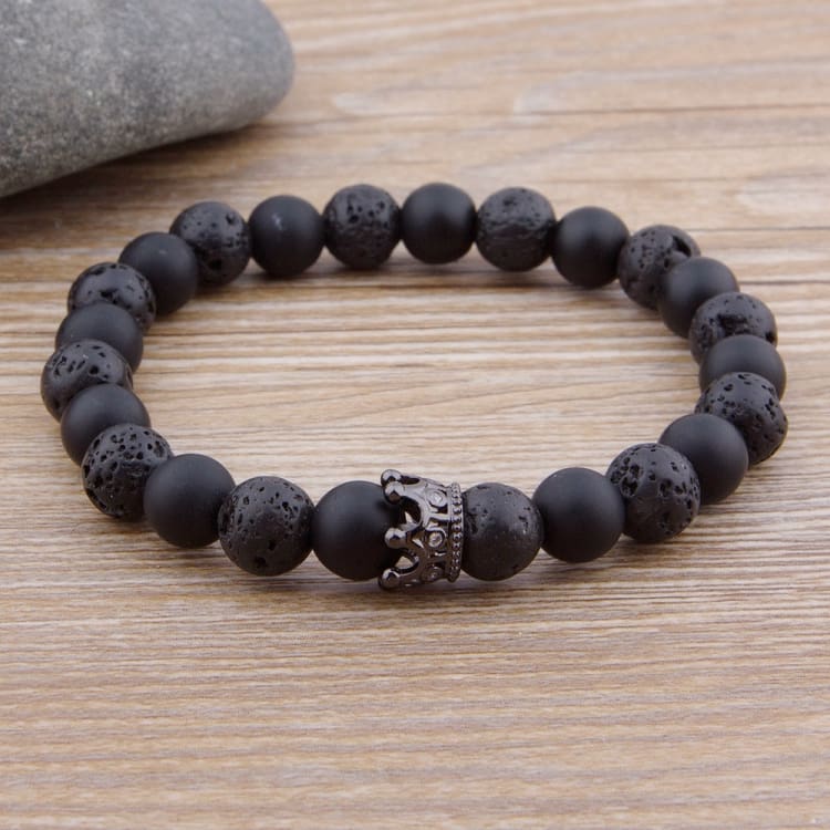 Bracelet de couple en pierre de lave et d’onyx mat - Bracelet