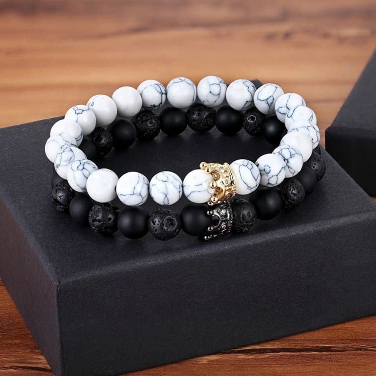 Bracelet de couple en pierre de lave et d’onyx mat - Bracelet
