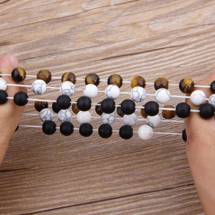 Bracelet de couple en pierre de lave et d’onyx mat - Bracelet