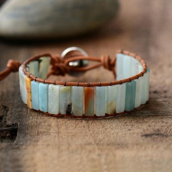 Bracelet de la Tranquilité en Amazonite - Cordelette effet cuir - Bracelet