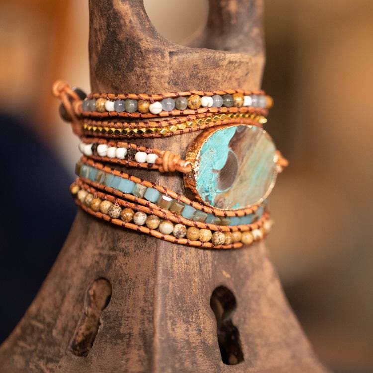 Bracelet de l’Harmonie en Jaspe Océanique - Doré - Bracelet